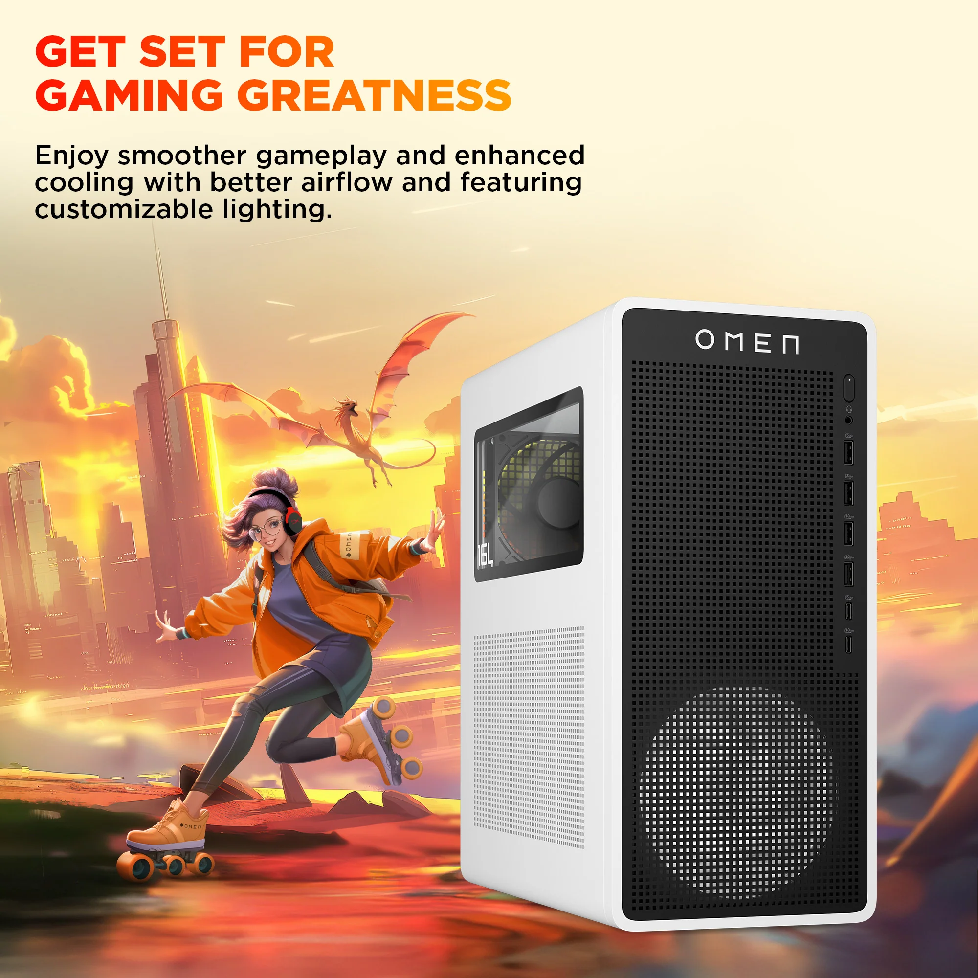 OMEN 16L Gaming Desktop TG03-0085t PC, Windows 11 Home, Intel® Core™ Ultra 7, 32GB RAM, 1TB SSD, NVIDIA® GeForce RTX™ 5060, Snow white